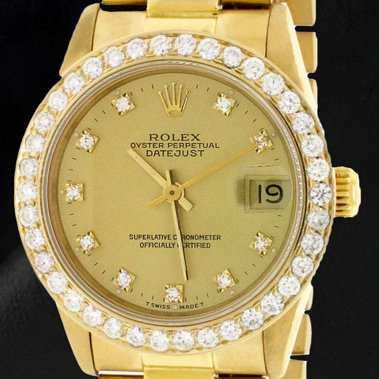 Datejust Rolex 31mm Champagne Diamond Yellow Gold Watch