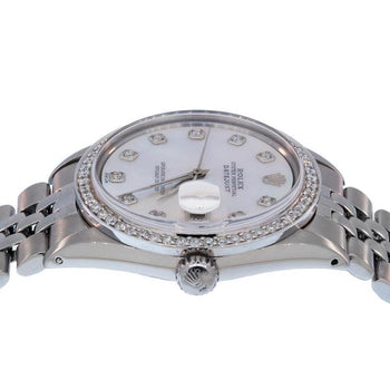Datejust Rolex Watch With Diamond Bezel Men's White Mop Dial QUICK SET