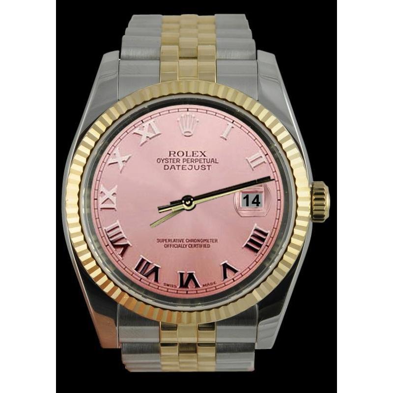 Datejust Men Rolex Watch Pink Roman Two Tone Jubilee Bracelet QUICK SET