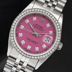 Datejust 16014 Rolex 36mm Pink Diamond Dial Stainless Steel Watch