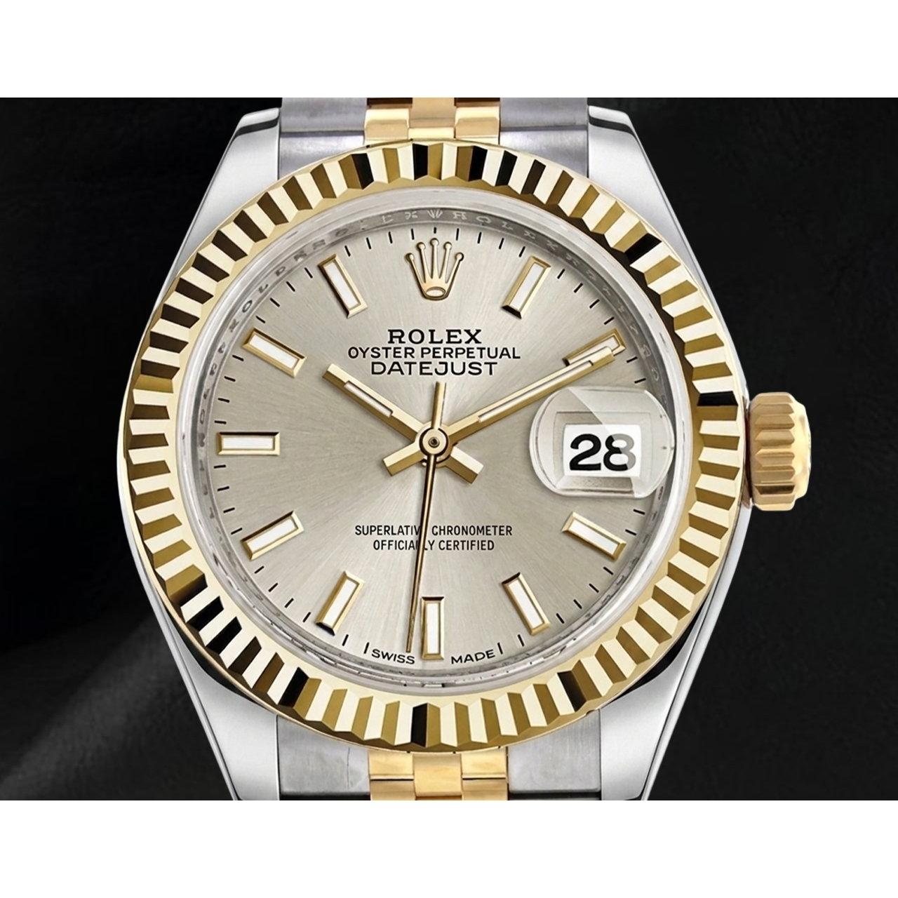 Datejust 279173 Rolex Luminous Dial Fluted Two Tone 28 mm Jubilee Women's Watch