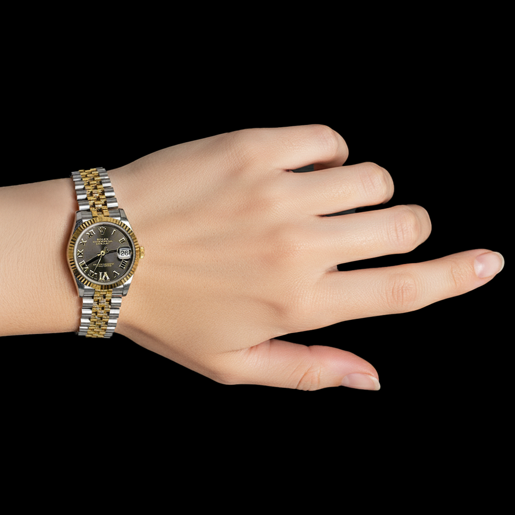 Datejust 31mm Rolex Grey Roman Gold and Steel Watch P5