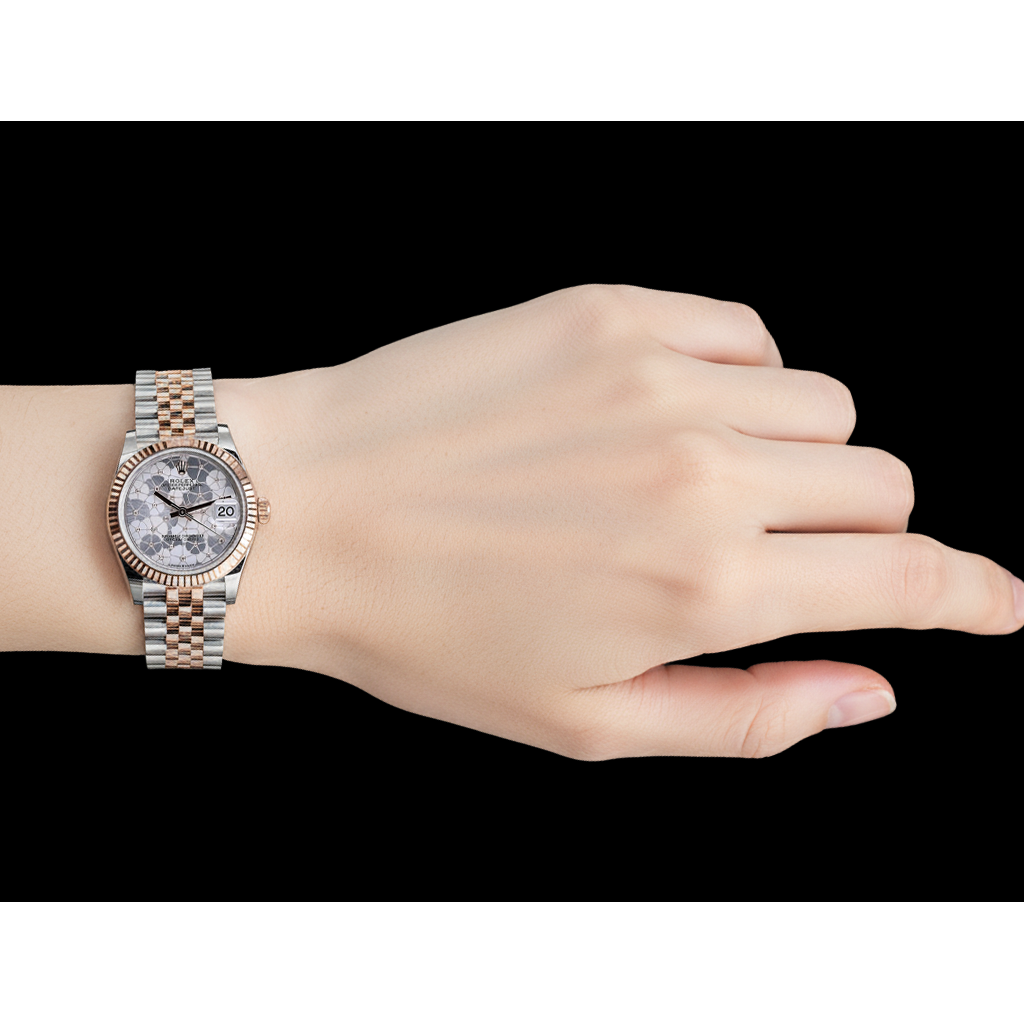 Datejust 31mm Rolex Silver Floral Motif Gold and Steel Watch