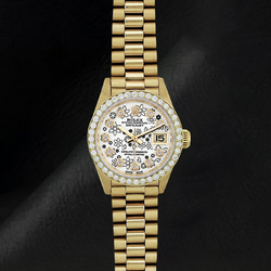 Datejust 6917 Rolex 26mm Floral Diamond Dial  President Bracelet Two Tone 18K Watch