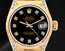 Datejust Rolex 26mm 69178 Black Diamond Dial Yellow Gold Watch 18K