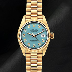 Datejust Rolex 26mm 69178 Turquoise Diamond Dial 18K Yellow Gold Watch