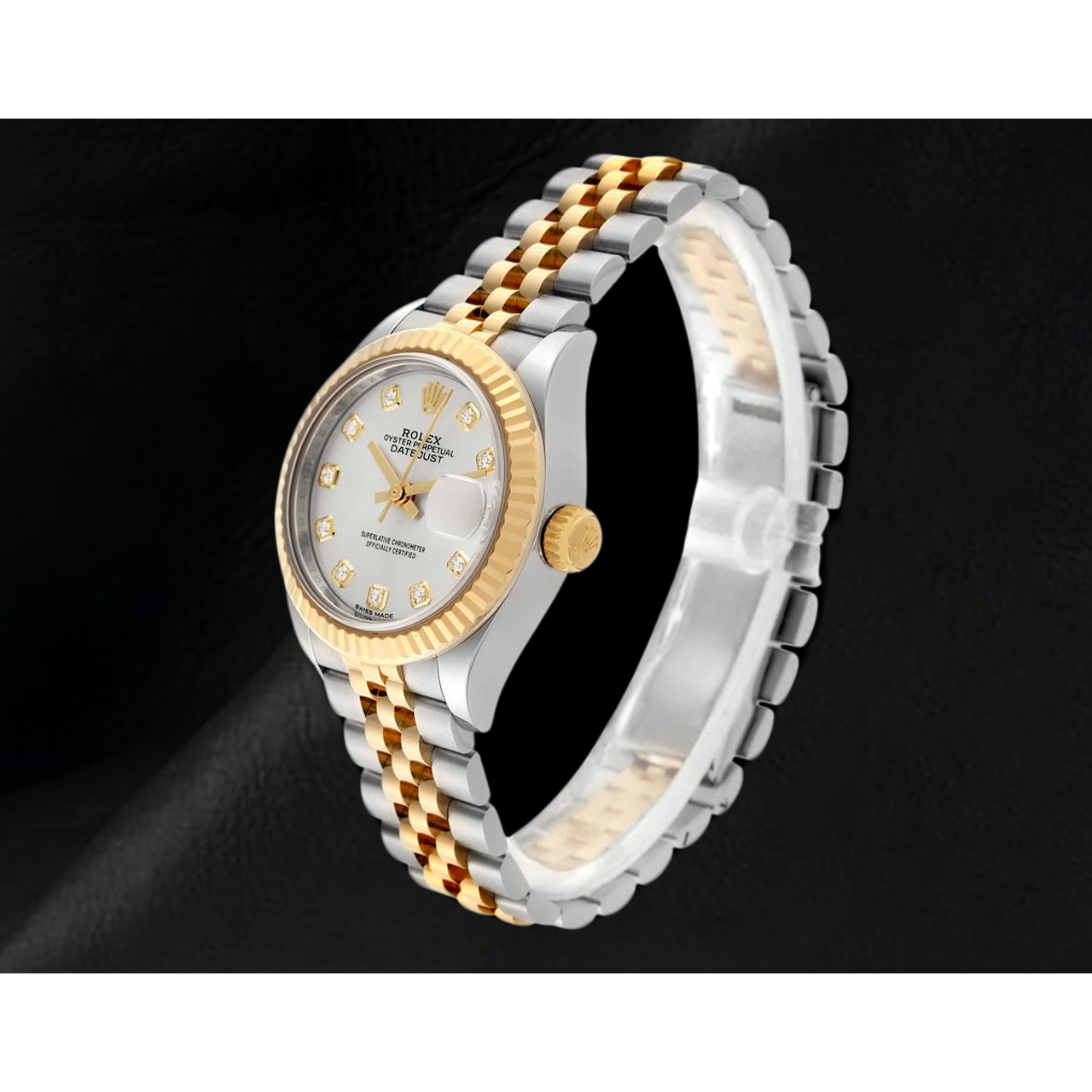 Datejust Rolex 28 mm Silver Diamond Dial Two Tone Ladies Watch 279173