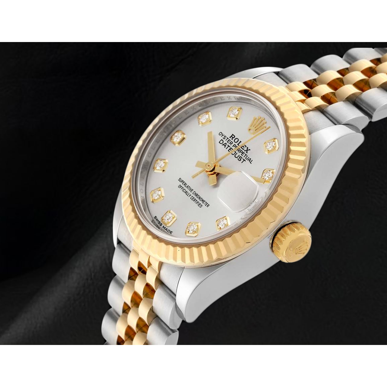 Datejust Rolex 28 mm Silver Diamond Dial Two Tone Ladies Watch 279173