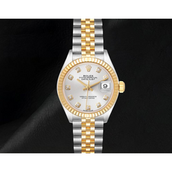Datejust Rolex 28 mm Silver Diamond Dial Two Tone Ladies Watch 279173