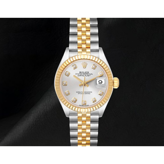 Datejust Rolex 26 mm Silver Diamond Dial Two Tone Ladies Watch 179173