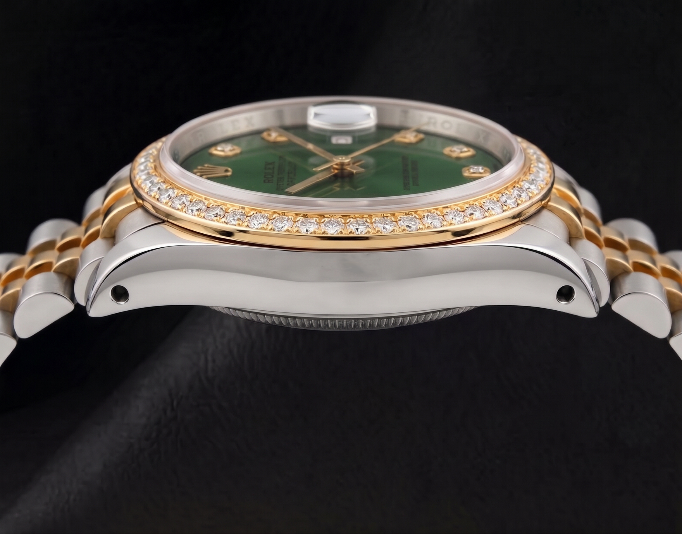 Datejust Rolex 36mm 16013 Green Diamond Dial Diamond Bezel Two Tone Watch