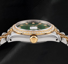 Datejust Rolex 36mm 16013 Green Diamond Dial Diamond Bezel Two Tone Watch