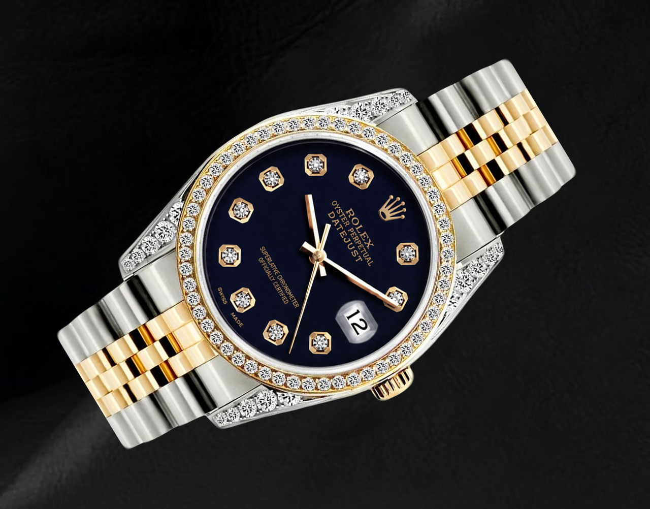 Datejust Rolex 6013 Black Diamond Dial 36mm Two Tone Watch
