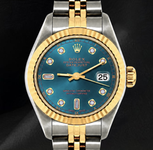 Datejust Rolex 6917 Blue Diamond Dial 26mm Fluted Bezel Two Tone Watch