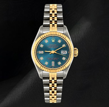 Datejust Rolex 6917 Blue Diamond Dial 26mm Fluted Bezel Two Tone Watch