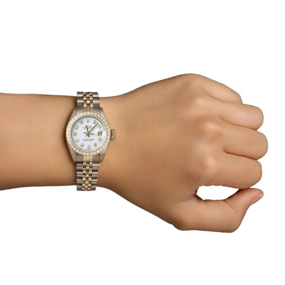 Datejust Rolex Ladies Watch Two Tone Bracelet White Natural Earth Mined Diamond Dial
