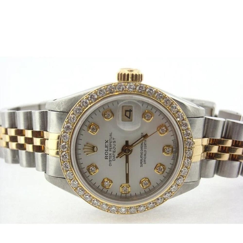Datejust Rolex Ladies Watch Two Tone Bracelet White Natural Earth Mined Diamond Dial