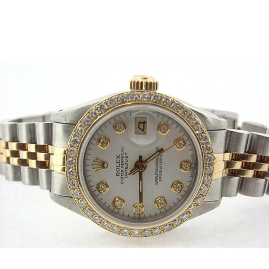 Datejust Rolex Ladies Watch Two Tone Bracelet White Natural Earth Mined Diamond Dial