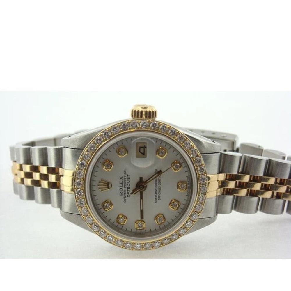 Datejust Rolex Ladies Watch Two Tone Bracelet White Natural Earth Mined Diamond Dial