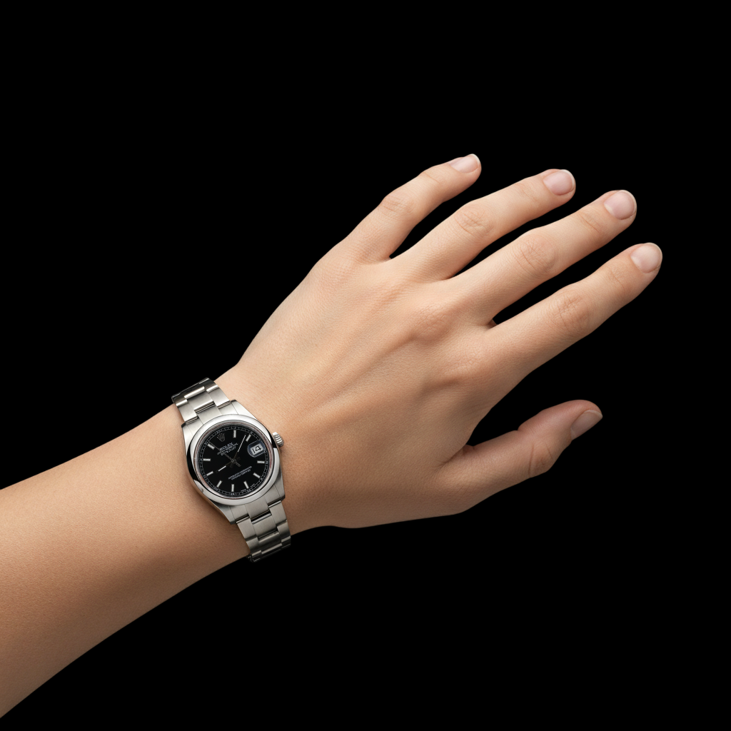 Datejust Rolex Watch Black Dial Stainless Steel Bracelet Midsize P4