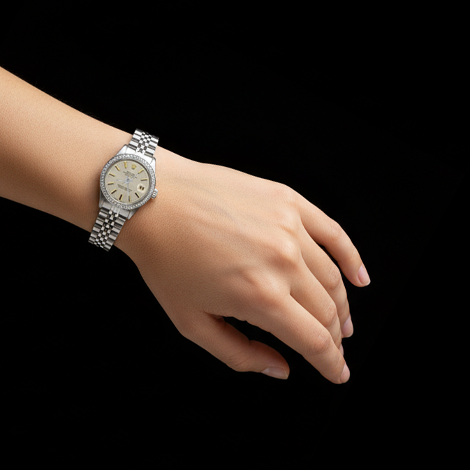 Datejust Rolex Watch White Stick Dial Natural Earth Mined Diamond Bezel Ss Jubilee P2