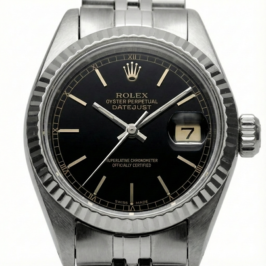 Datejust Stick Dial Fluted Bezel Watch Rolex Ss Jubilee
