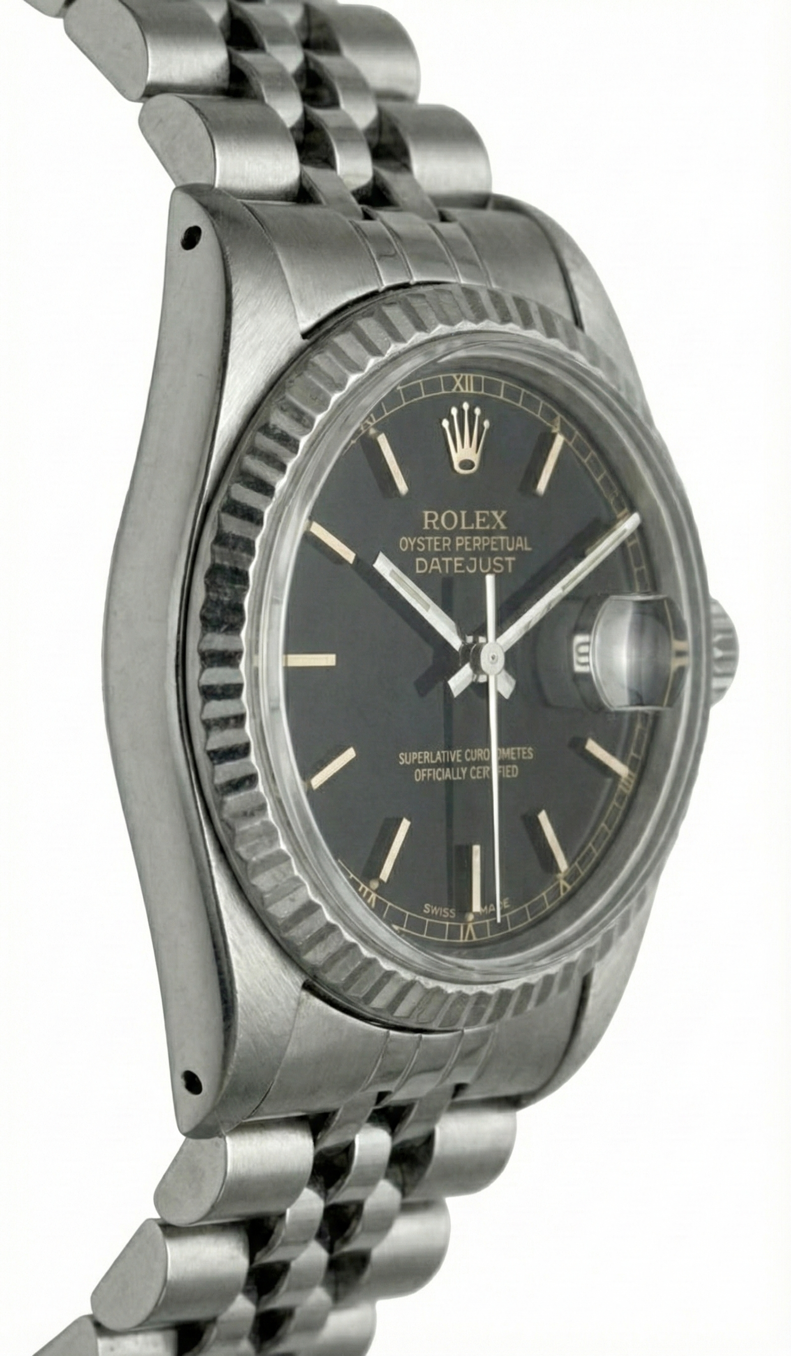 Datejust Stick Dial Fluted Bezel Watch Rolex Ss Jubilee