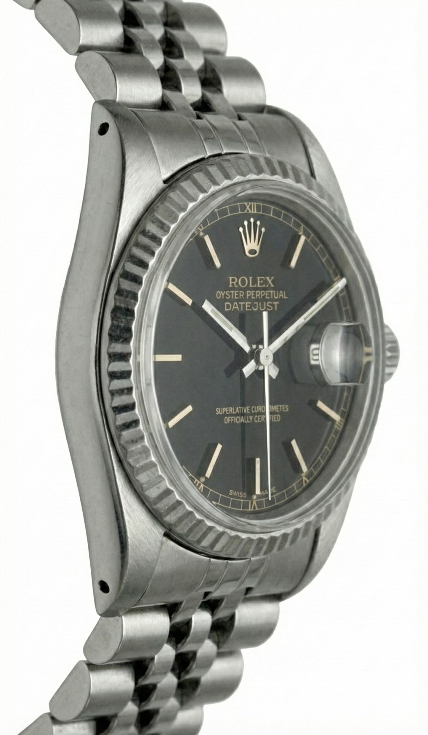 Datejust Stick Dial Fluted Bezel Watch Rolex Ss Jubilee