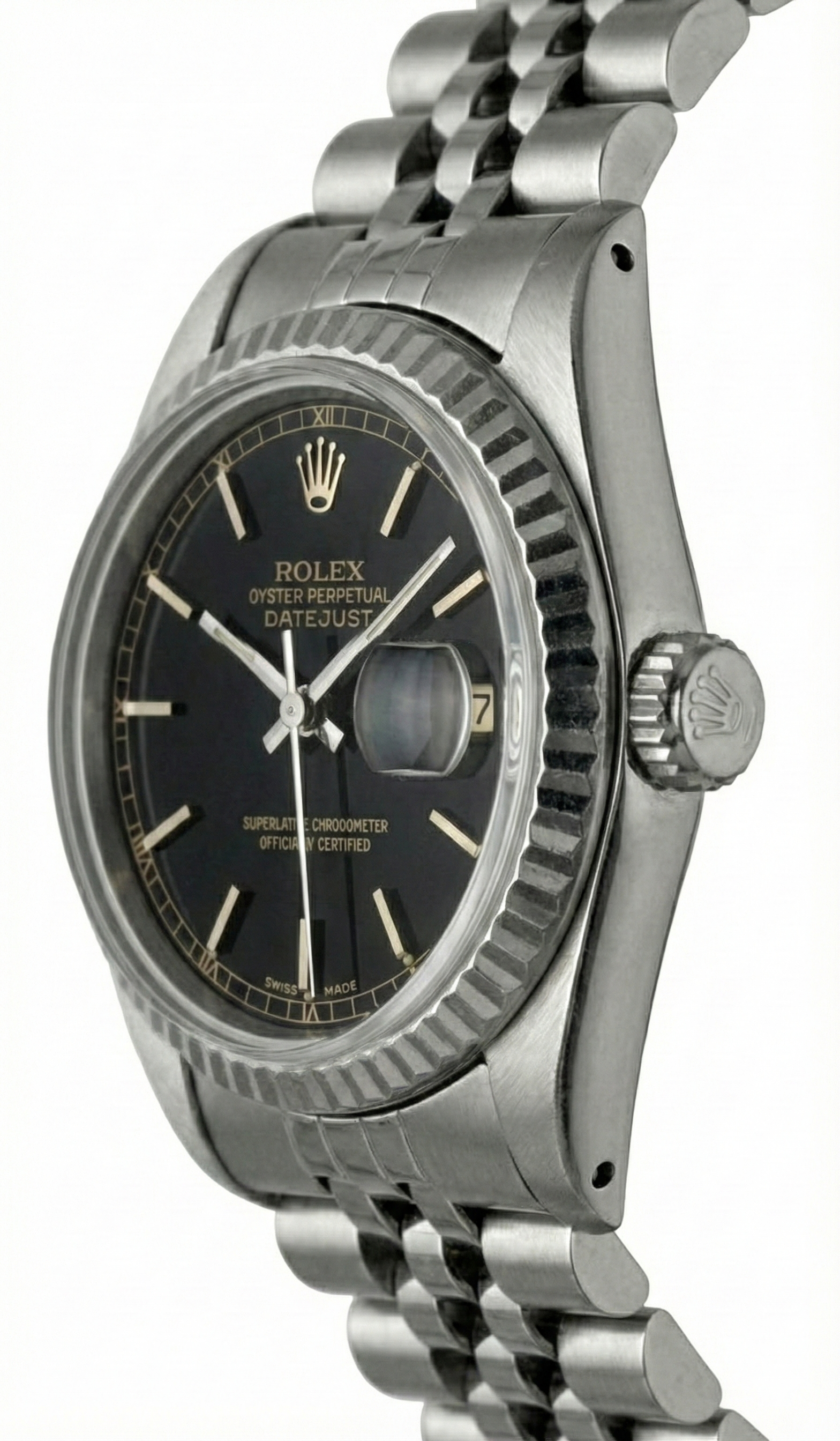 Datejust Stick Dial Fluted Bezel Watch Rolex Ss Jubilee