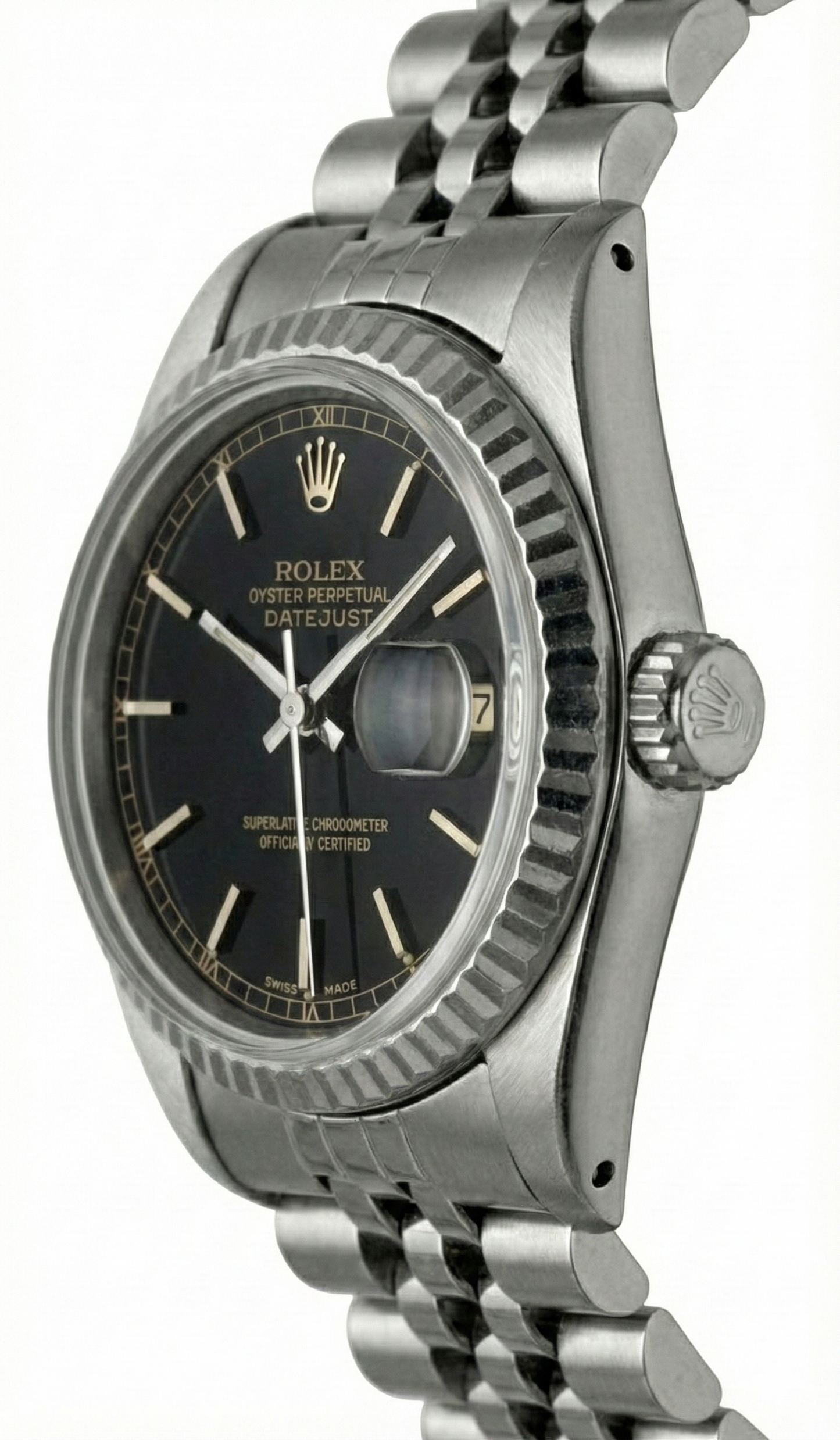 Datejust Stick Dial Fluted Bezel Watch Rolex Ss Jubilee