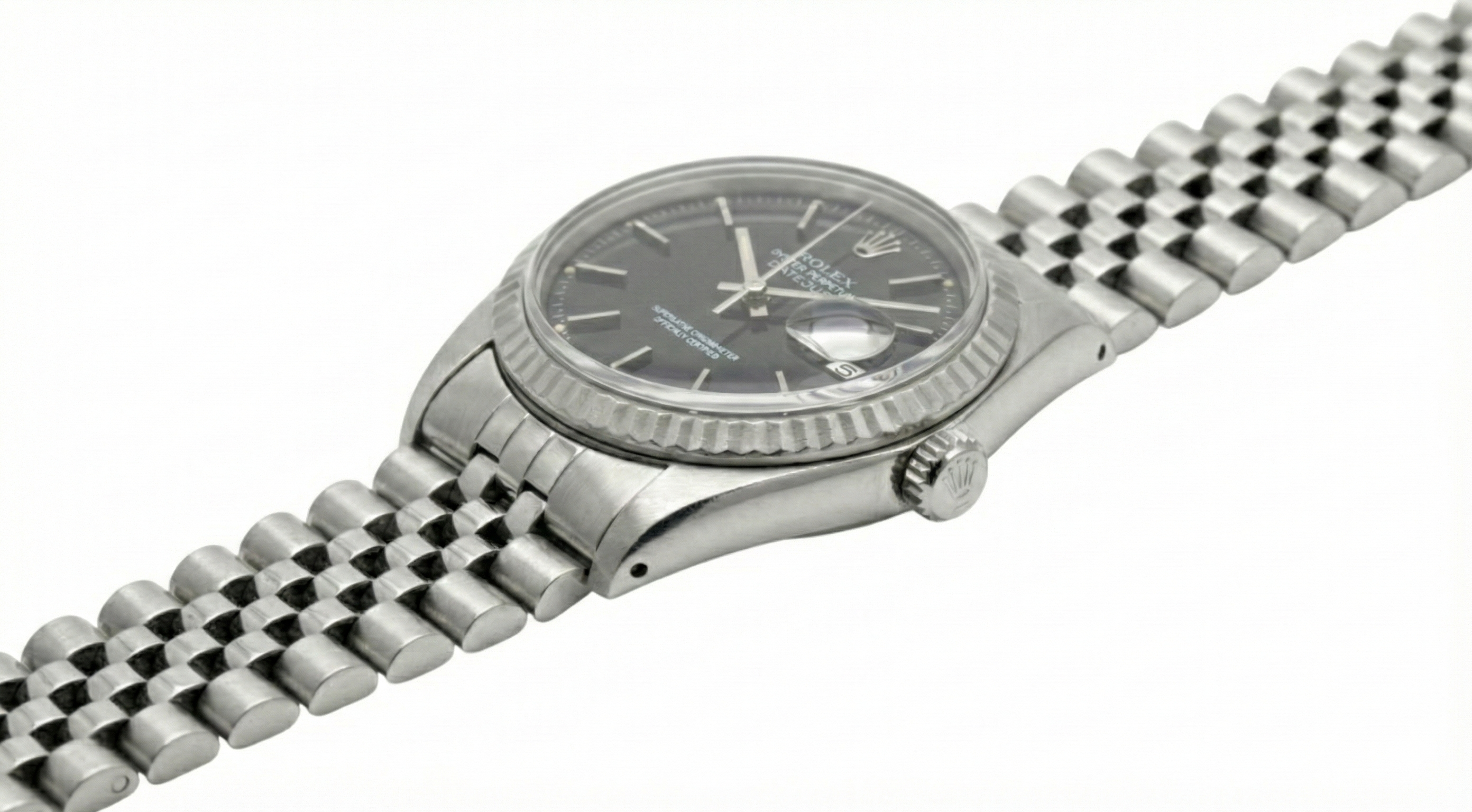 Datejust Stick Dial Fluted Bezel Watch Rolex Ss Jubilee