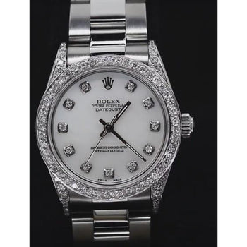 Datejustrolex Midsize Watch-Custom Diamond Bezel Oyster Bracelet Ss