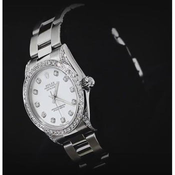 Datejustrolex Midsize Watch Custom Diamond-Bezel Oyster Bracelet Ss