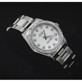 Datejustrolex Midsize Watch Custom Diamond Bezel Oyster-Bracelet Ss