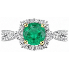 Authentic Fine Emerald Gemstone Ring 2 ct Two-Tone 14K Gold – angle view