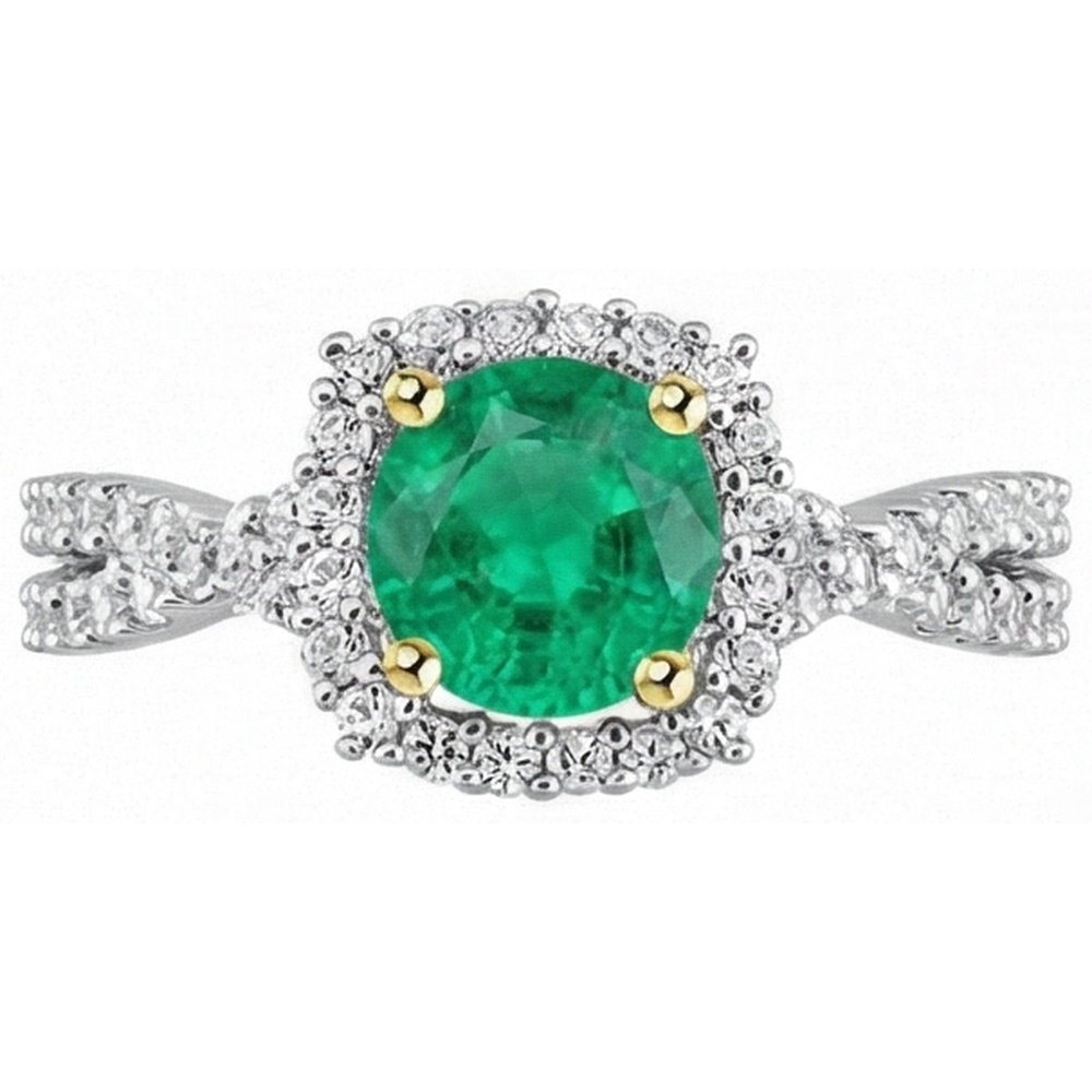 Authentic Fine Emerald Gemstone Ring 2 ct Two-Tone 14K Gold – angle view