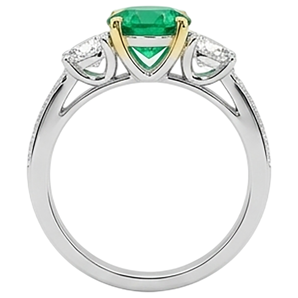 Fine Emerald Round Cut Gemstone Ring in Two-Tone 14K Gold – profile view