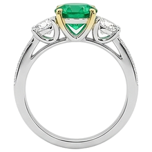 Fine Emerald Round Cut Gemstone Ring in Two-Tone 14K Gold – profile view