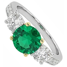 Fine Emerald Round Cut Gemstone Ring in Two-Tone 14K Gold – angle view