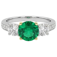 Round Cut Fine Emerald ring in Two-Tone 14K Gold – front view