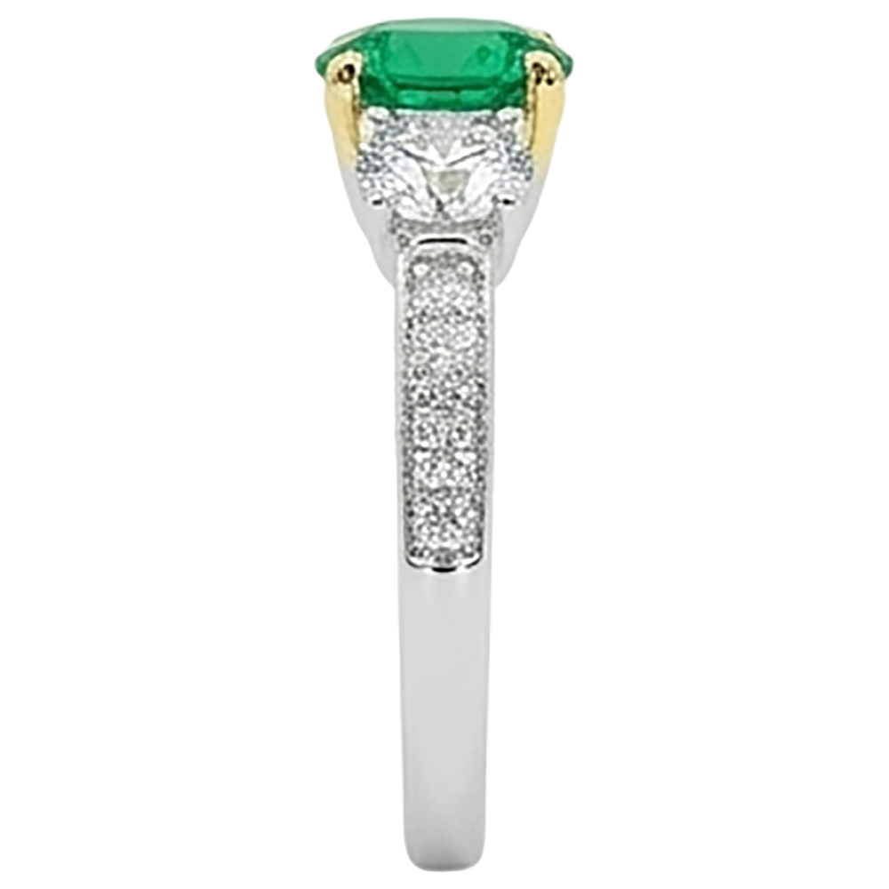 Round Cut Fine Emerald ring in Two-Tone 14K Gold – top view