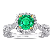 Fine Emerald Round Cut Gemstone Ring in Two-Tone 14K Gold – main view