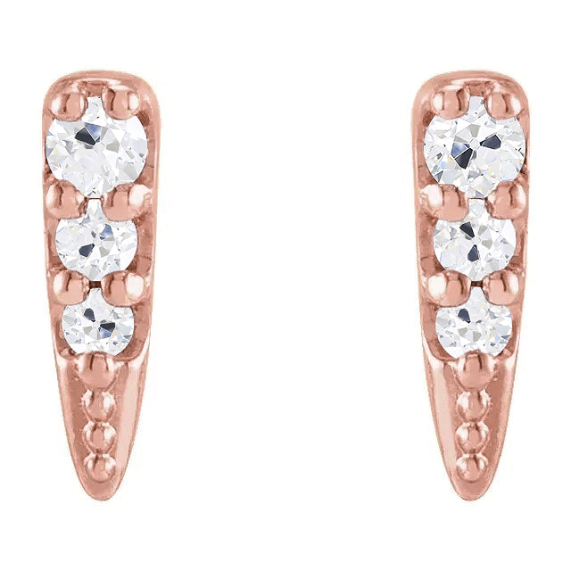Diamond Drop Earrings Natural 4.50 Carats Round Old Miner Push Backs Rose Gold