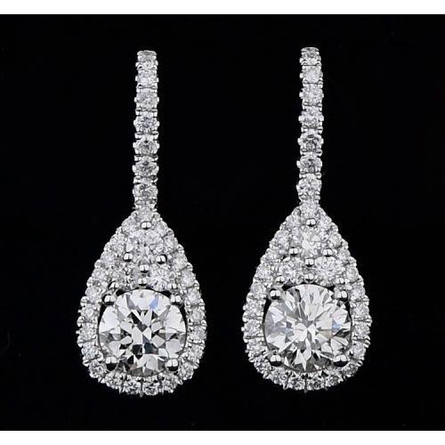 Diamond Earrings Pear Shape Round Natural Diamonds 4 Carats Ladies Jewelry
