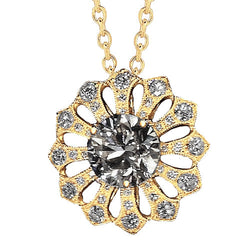 Diamond Flower Pendant Real 3 Carats Yellow Gold 14K