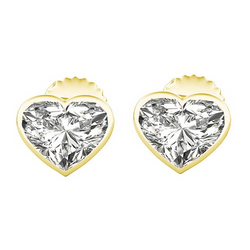 Diamond Heart Stud Earrings Bezel Set Yellow Gold