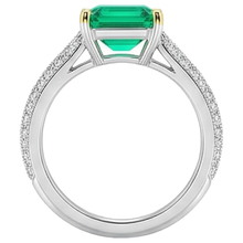 Emerald Step Cut Gemstone Ring in Two-Tone 14K Gold – profile view