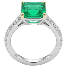 Emerald Step Cut Gemstone Ring in Two-Tone 14K Gold – front view