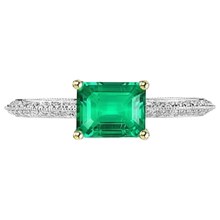 Emerald Step Cut Gemstone Ring in Two-Tone 14K Gold – side view