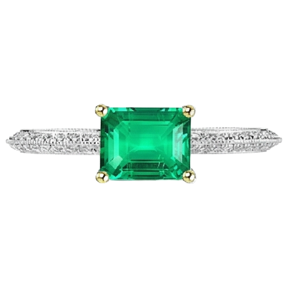 Emerald Step Cut Gemstone Ring in Two-Tone 14K Gold – side view